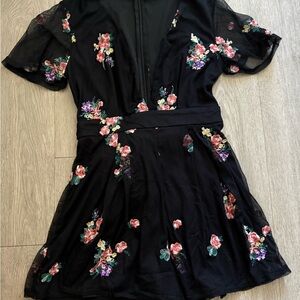 Floral Embroidered Black romper